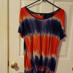 B.LU.E. Vibrant Tie-Dye Short Sleeve Top - Orange and Blue
